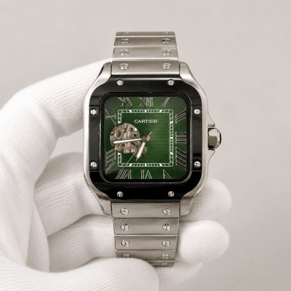 Мъжки Cartier Santos Green Dial Black Bezel Open Heart #317
