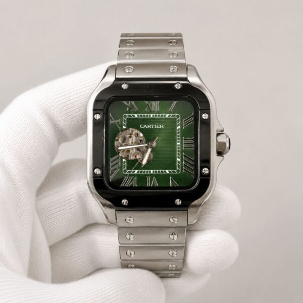 Мъжки Cartier Santos Green Dial Black Bezel Open Heart #317
