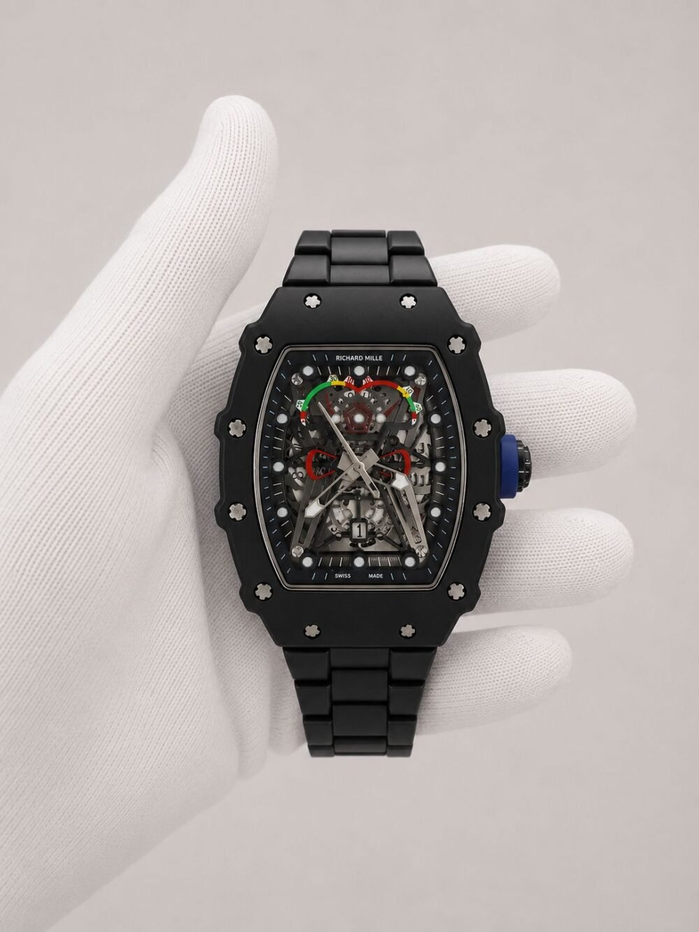 Мъжки Richard Mille Skeleton Black Ceramic / Blue Crown #191