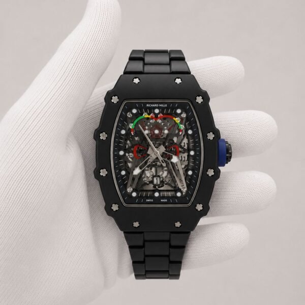 Мъжки Richard Mille Skeleton Black Ceramic / Blue Crown #191
