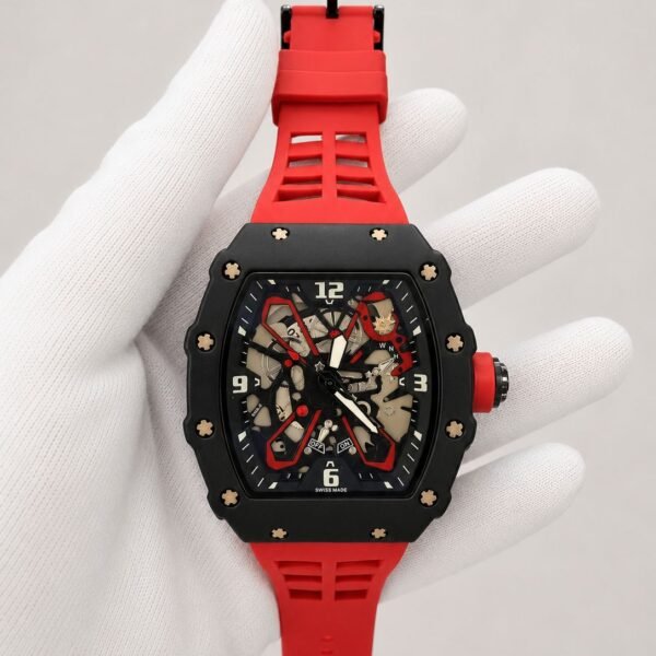 Мъжки Richard Mille Skeleton Black / Red Strap #181
