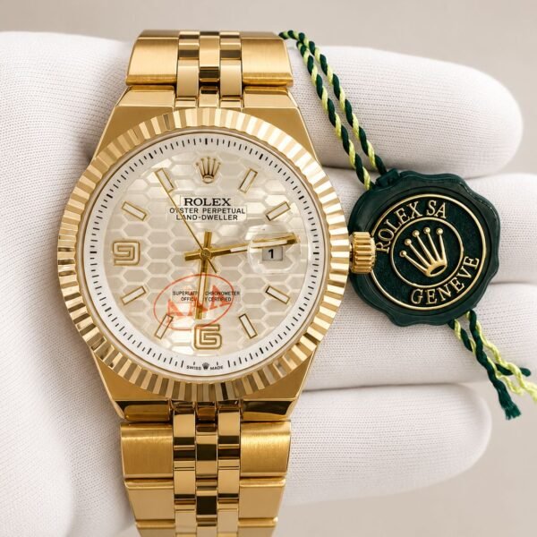 Мъжки Rolex Land-Dweller Gold / White Motif Dial #189