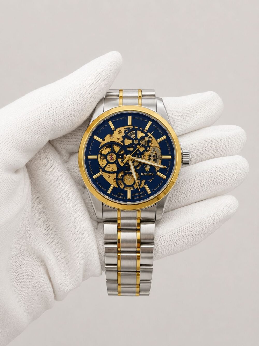 Мъжки Rolex Skeleton Automatic Blue / Gold Two-Tone #179