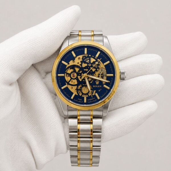 Мъжки Rolex Skeleton Automatic Blue / Gold Two-Tone #179