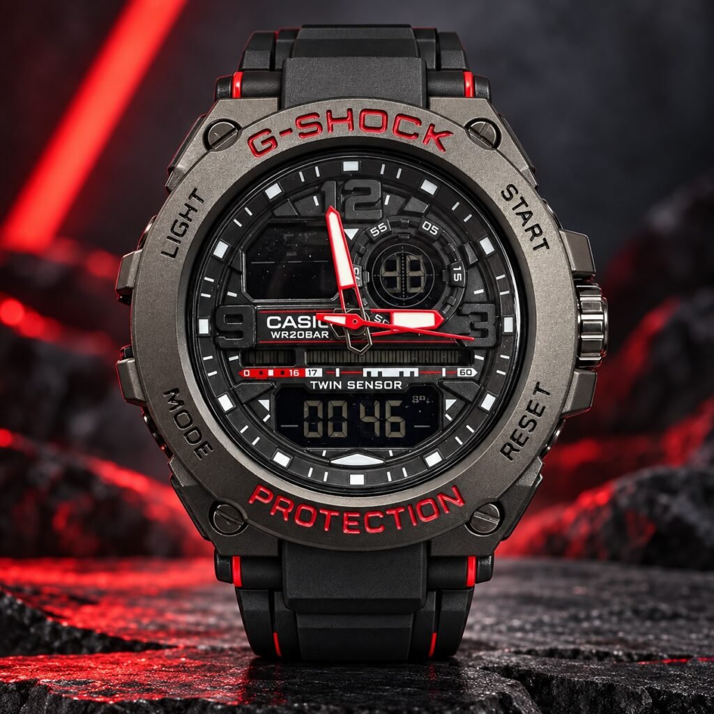 Мъжки Casio G-Shock G-Steel Twin Sensor Gunmetal / Red #417