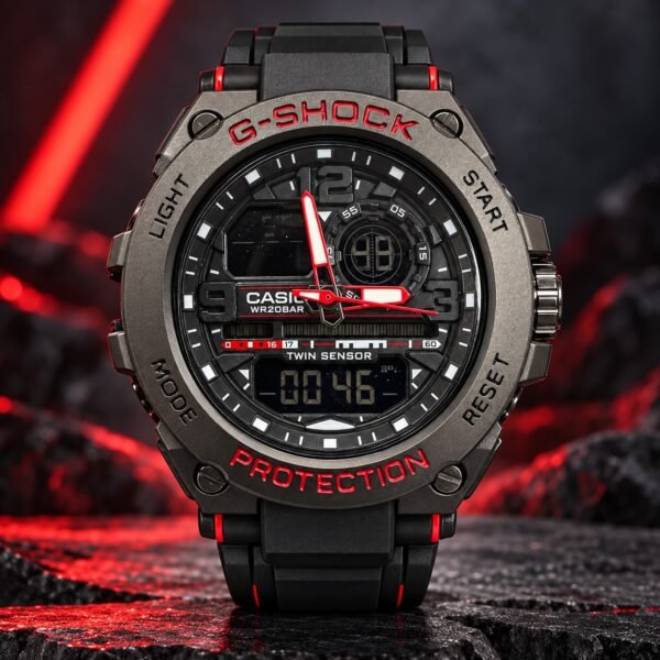 Мъжки Casio G-Shock G-Steel Twin Sensor Gunmetal / Red #417