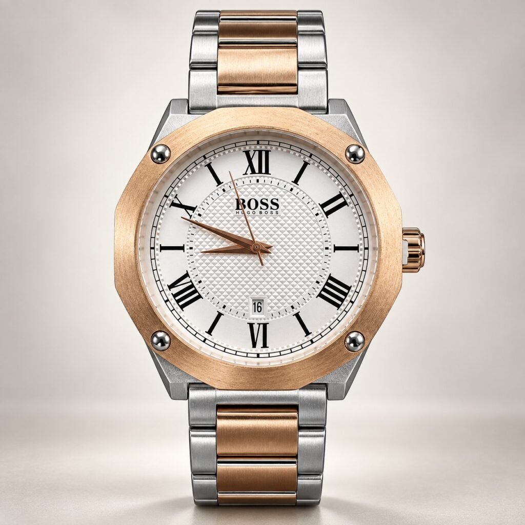 Мъжки Hugo Boss Octagon Roman Rose Gold Two-Tone / White Dial #385