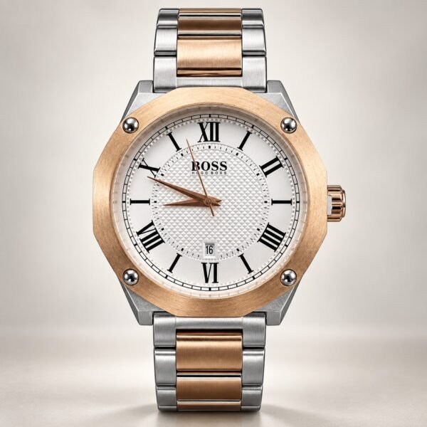 Мъжки Hugo Boss Octagon Roman Rose Gold Two-Tone / White Dial #385