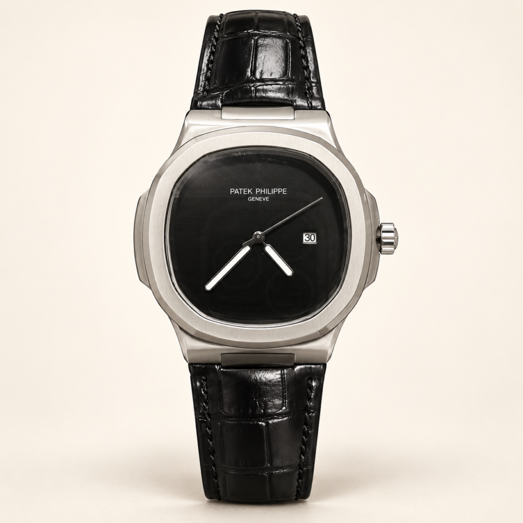Мъжки Patek Philippe Nautilus Black Dial Black Leather #344