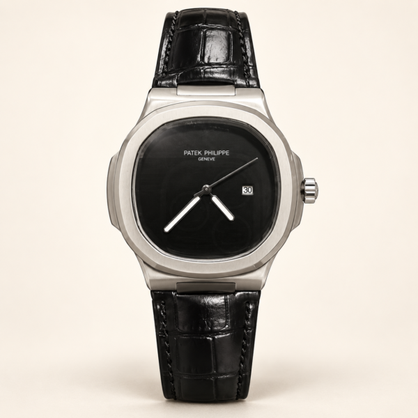 Мъжки Patek Philippe Nautilus Black Dial Black Leather #344