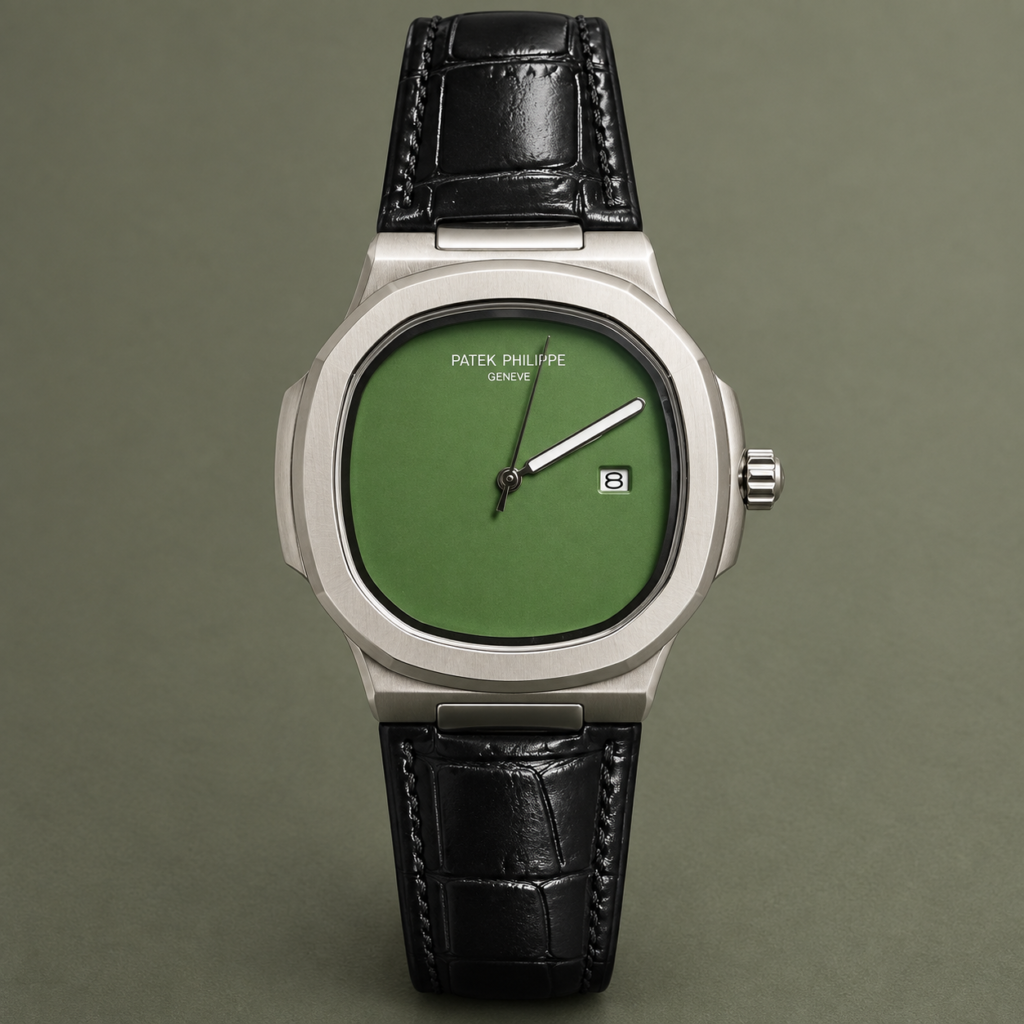 Мъжки Patek Philippe Nautilus Green Dial Black Leather #348