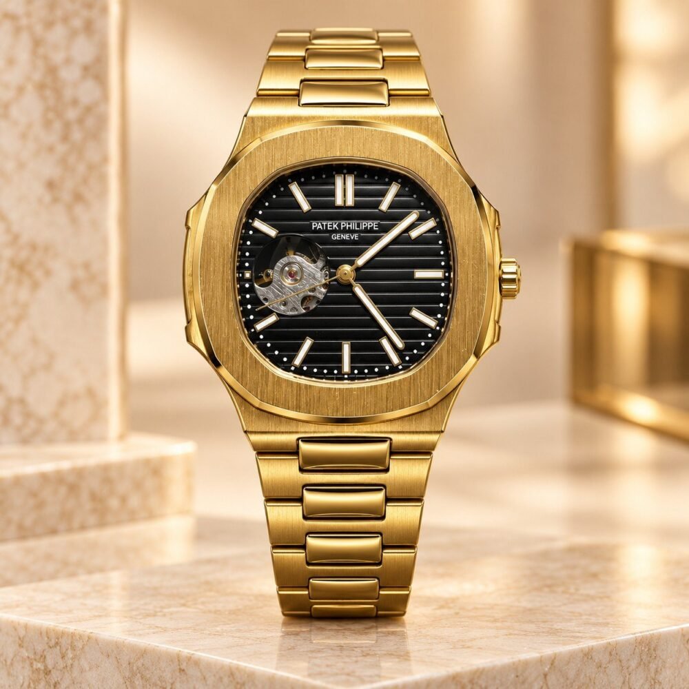 Мъжки Patek Philippe Nautilus Open Heart Gold / Black Dial #442
