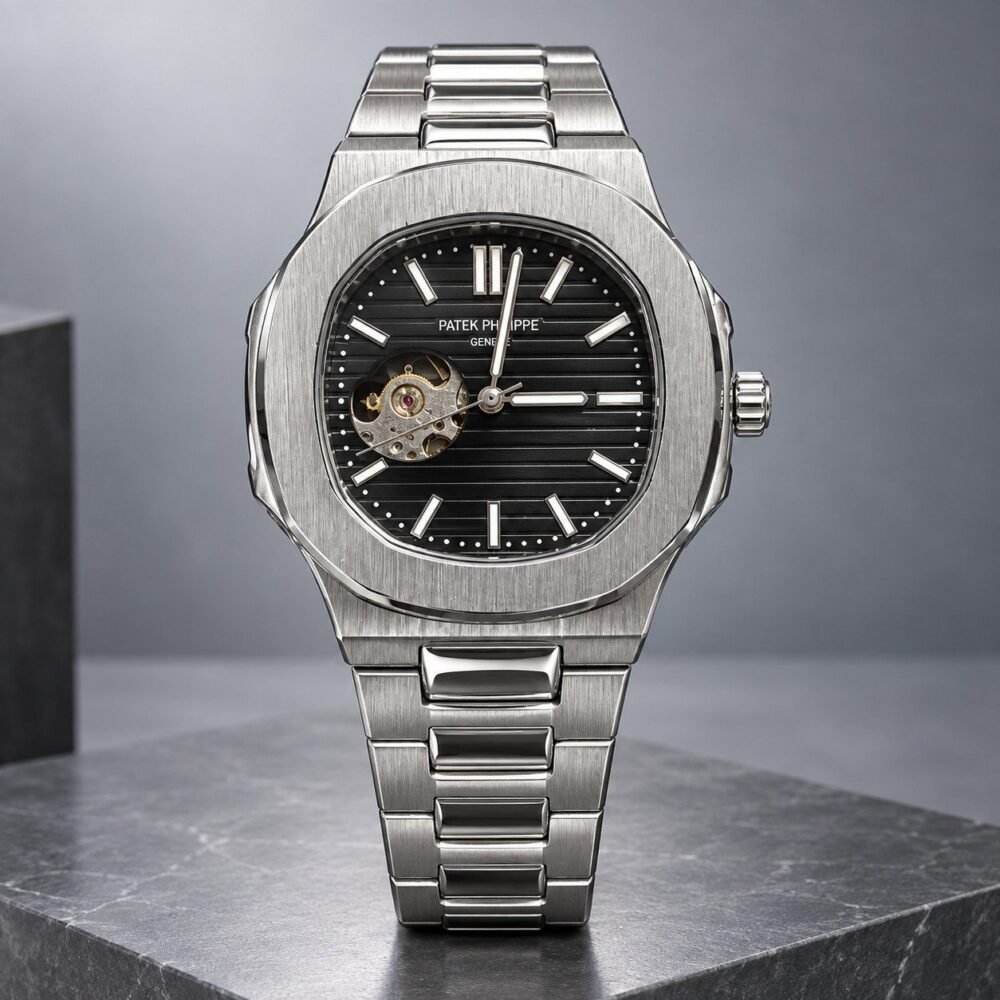 Мъжки Patek Philippe Nautilus Open Heart Steel / Black Dial #438