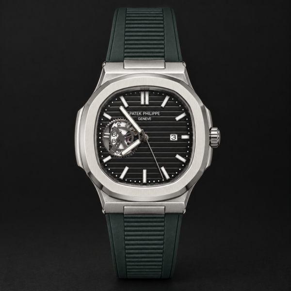 Мъжки Patek Philippe Nautilus Open Heart Black Dial Green Rubber #338