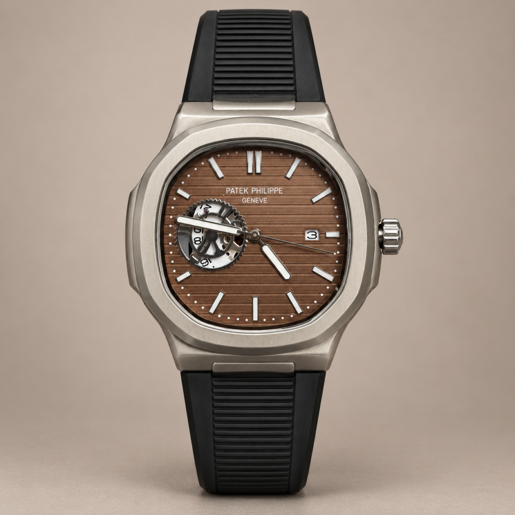 Мъжки Patek Philippe Nautilus Open Heart Brown Dial Rubber #341