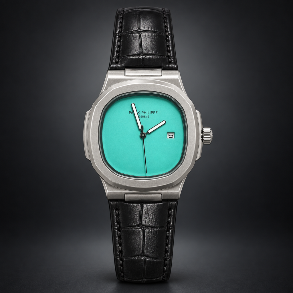 Мъжки Patek Philippe Nautilus Tiffany Blue Dial Black Leather #346