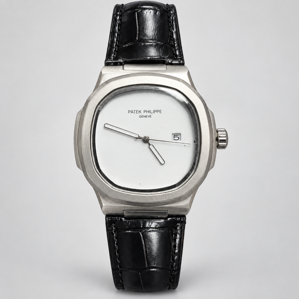 Мъжки Patek Philippe Nautilus White Dial Black Leather #349