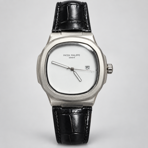 Мъжки Patek Philippe Nautilus White Dial Black Leather #349