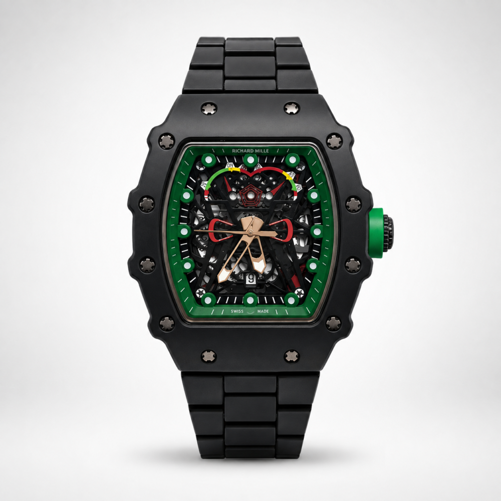 Мъжки Richard Mille Skeleton Green Bezel All Black / Rose Gold #312