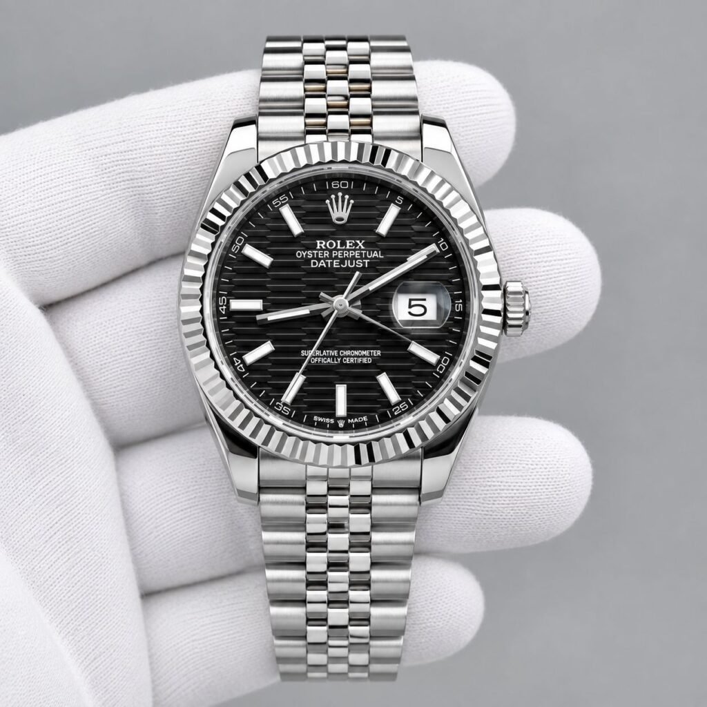 Мъжки Rolex Datejust Black Fluted Motif Dial Jubilee Steel #432