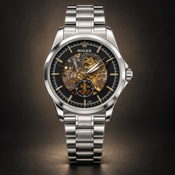 Мъжки Rolex Skeleton Black / Gold Small Seconds Steel #359