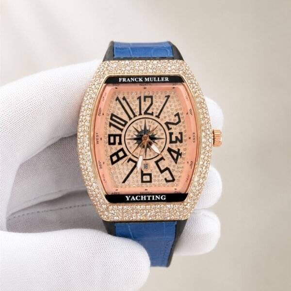 Мъжки Franck Muller Vanguard Yachting Rose Gold Diamond / Blue Strap #291