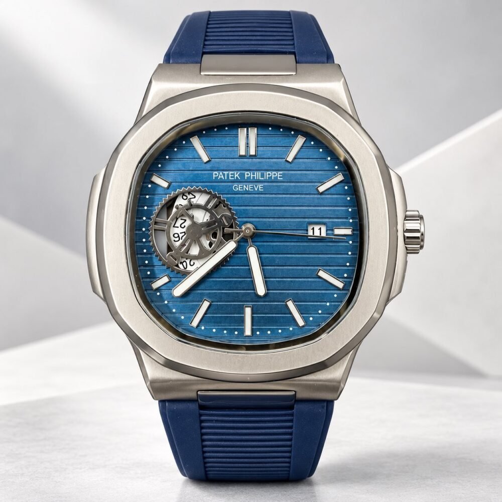 Мъжки Patek Philippe Nautilus Open Heart Blue Dial / Blue Rubber