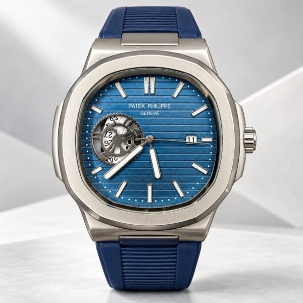 Мъжки Patek Philippe Nautilus Open Heart Blue Dial / Blue Rubber