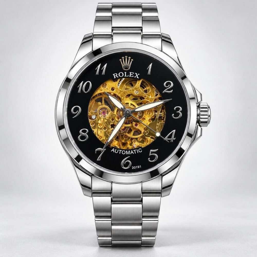Мъжки Rolex Skeleton Automatic Black Arabic Dial Steel #452