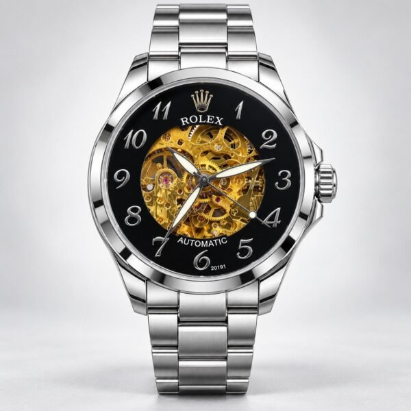 Мъжки Rolex Skeleton Automatic Black Arabic Dial Steel #452